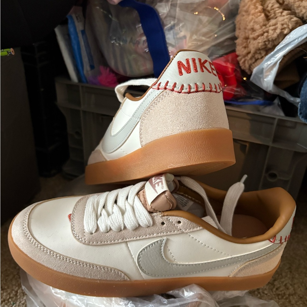 Nike baseball theme White and Beige Sneakers with Gum Sole